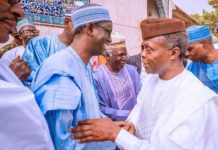 Photo News : Osinbajo rejoices with Ribadu at son’s wedding